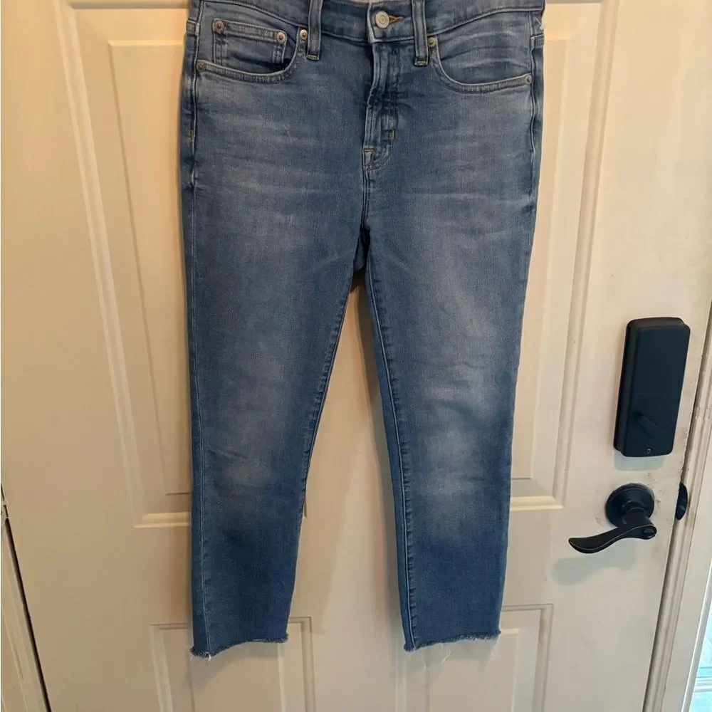 J. Crew Blue Ankle Cropped Jeans with raw hem